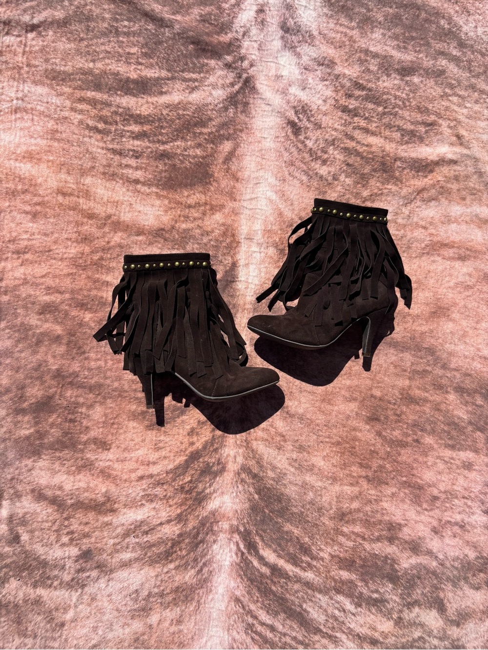 Fringed Suede Ankle Booties - Black